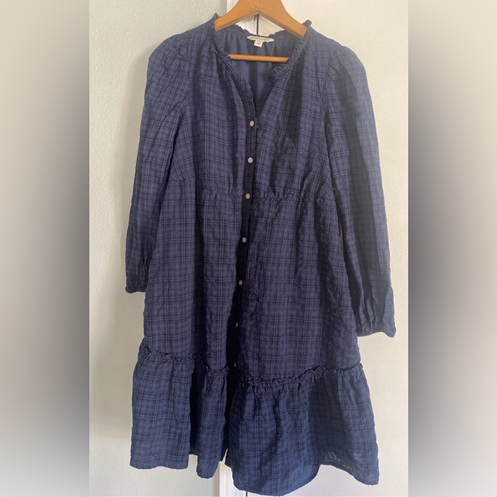 Frye & Co. Women's S Western Country blue plaid Button Front Lined dress